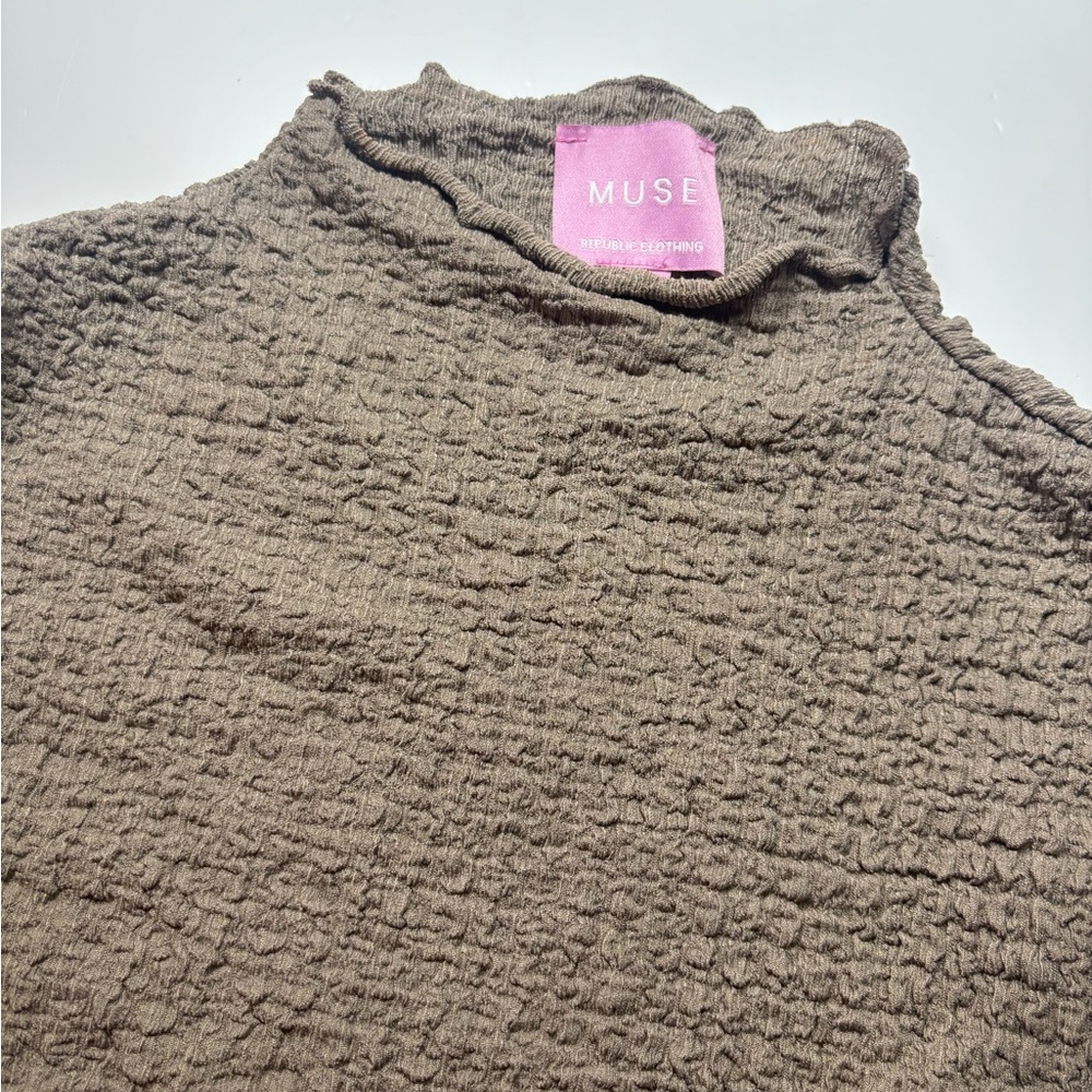 Sleeveless Textured Knit Dress in Taupe Muse Republic Clothing - Picture 2 of 4